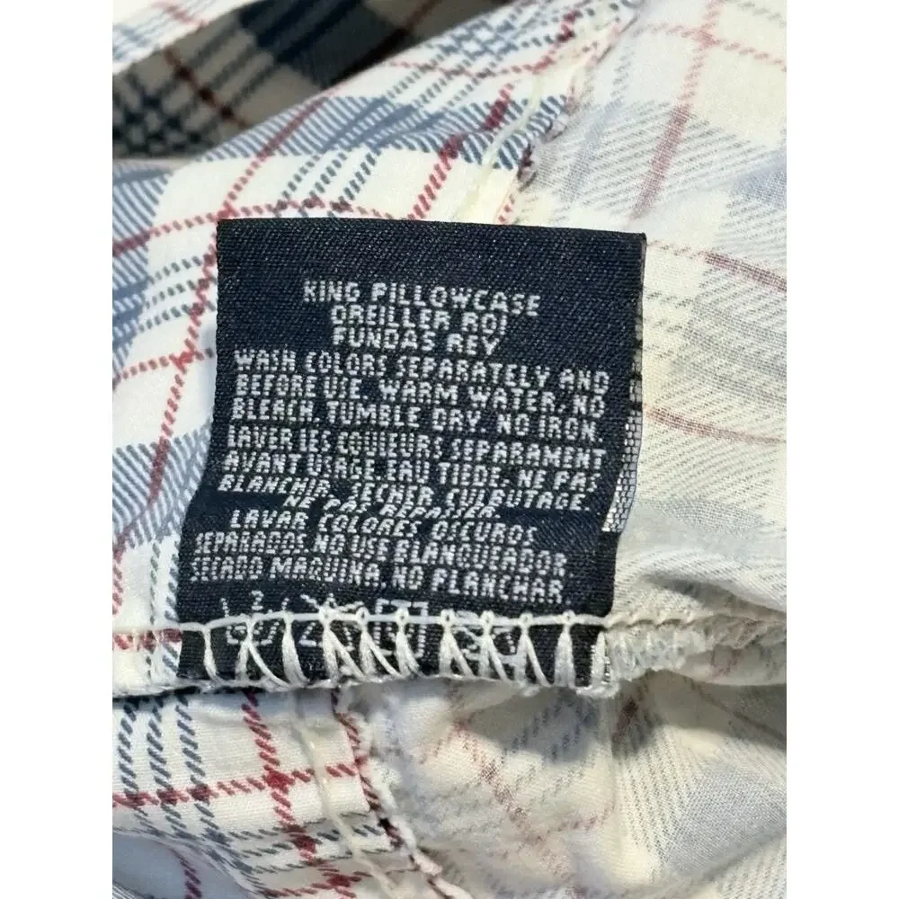 Ralph Lauren Oakley Red Blue Ivory Plaid Pair KING Pillowcases Cotton USA Exclnt